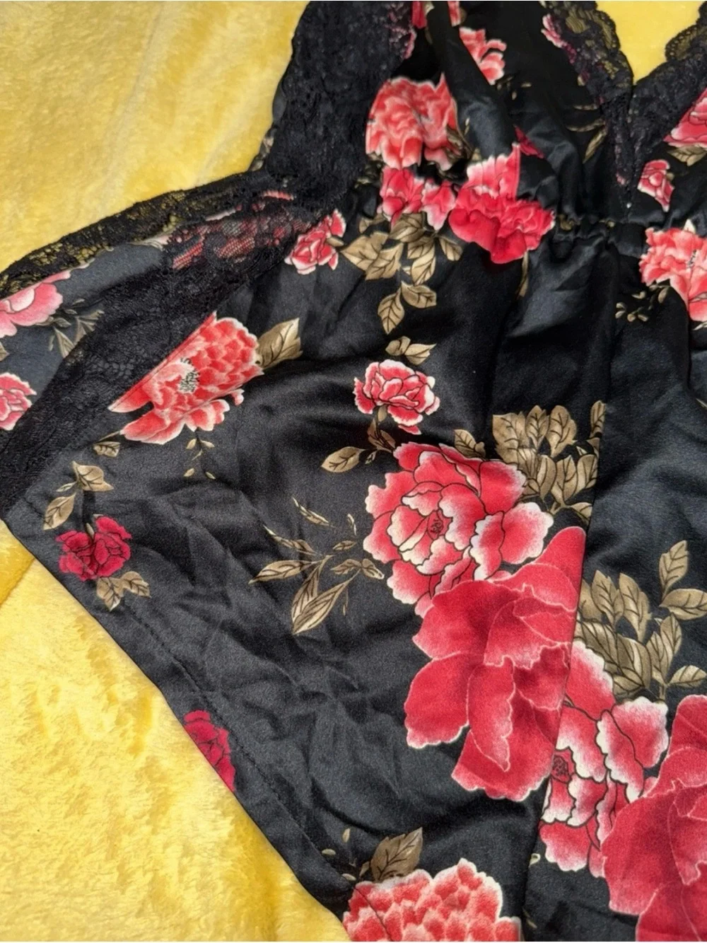 Forever 21 Black Satin Floral Lace Romper size S